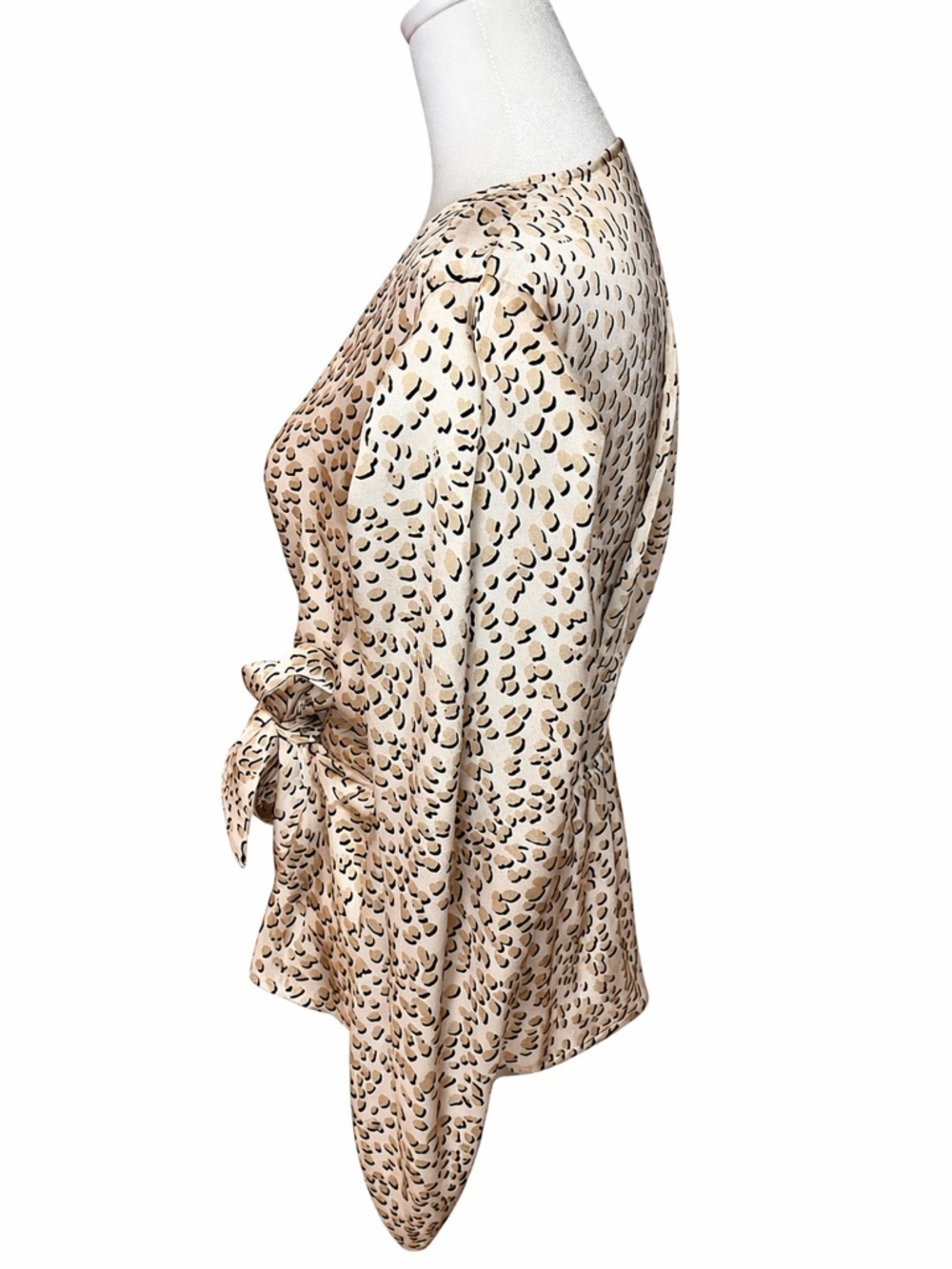 Wrap Front Long Sleeve Top in Beige Leopard Print - Picture 2 of 3